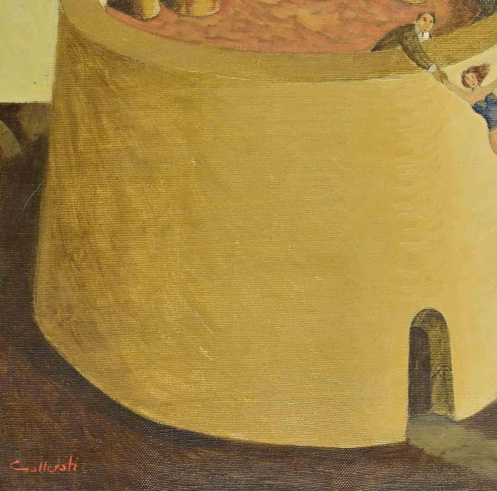 À un cheveu près - Peinture d'Alberto Gallerati - années 1970 en vente 1
