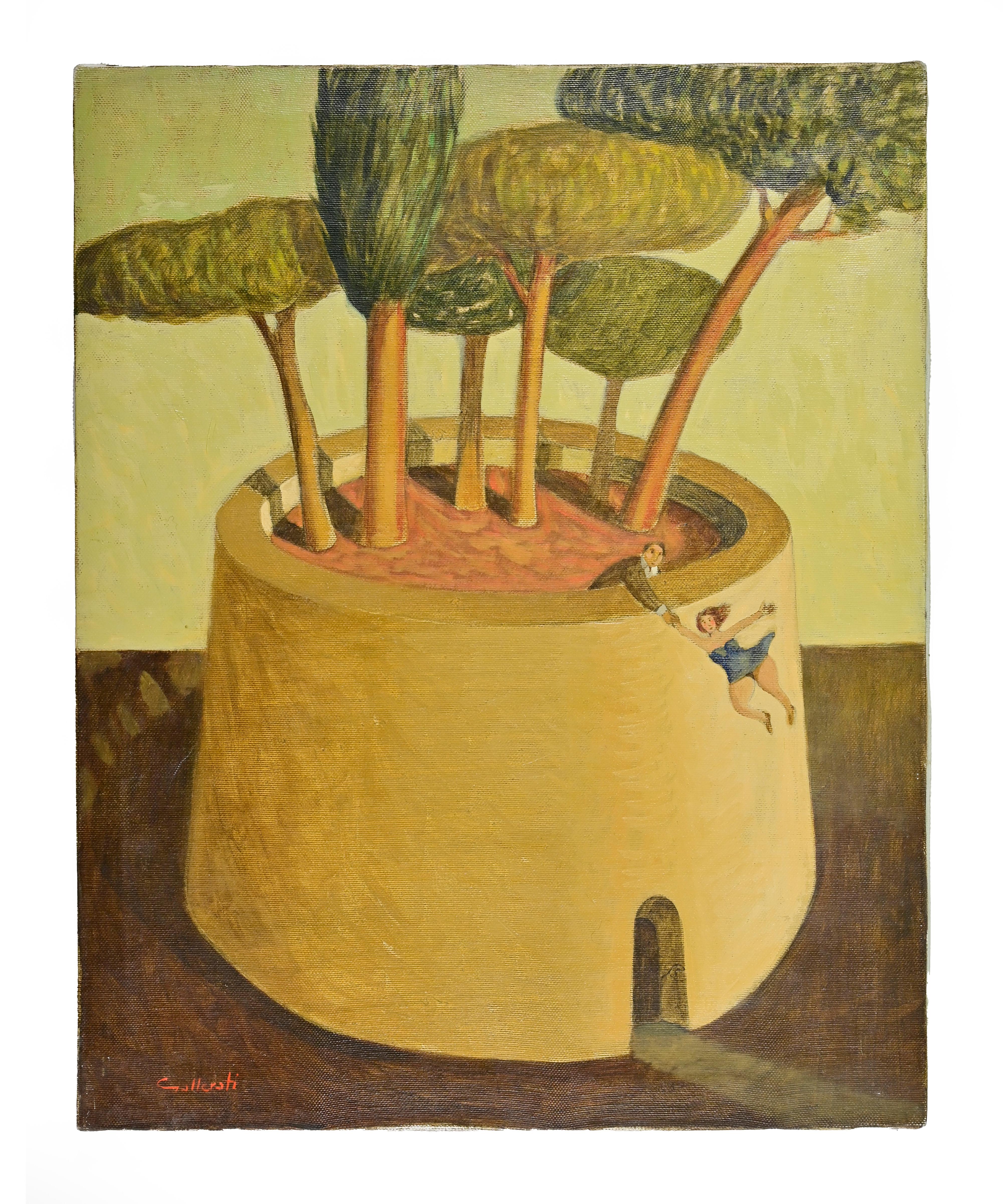 À un cheveu près - Peinture d'Alberto Gallerati - années 1970 en vente 3