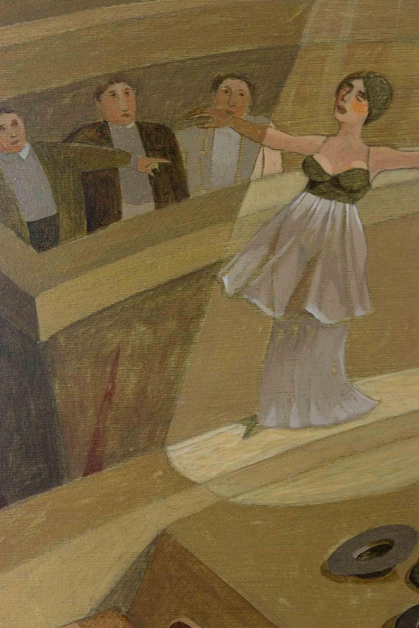 Gefährliche Gleichgewichte - Gemälde von Alberto Gallerati - 1970er Jahre im Angebot 1