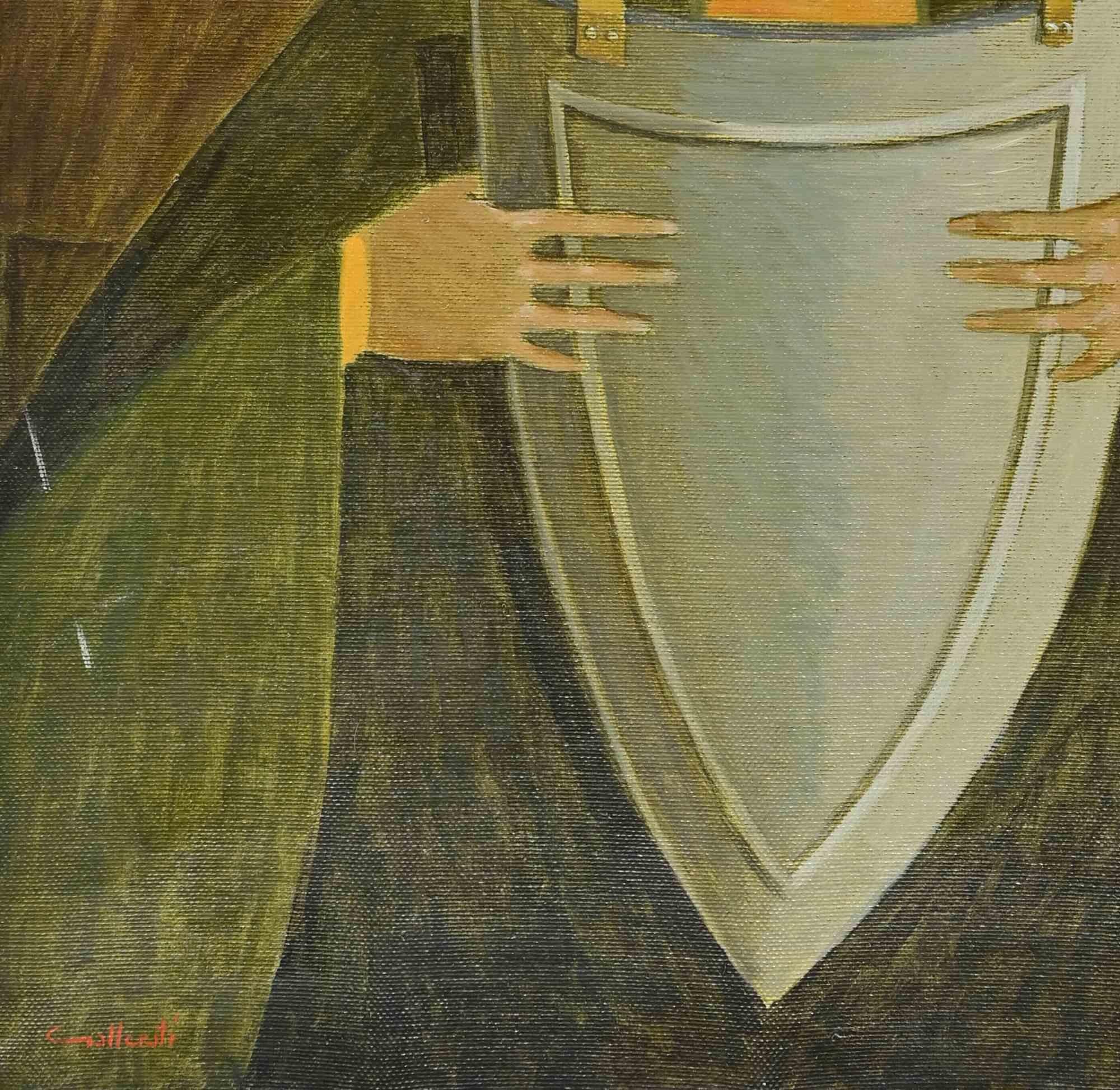 Defending Yourself from Friendships - Paint by Alberto Gallerati - 1970s For Sale 1