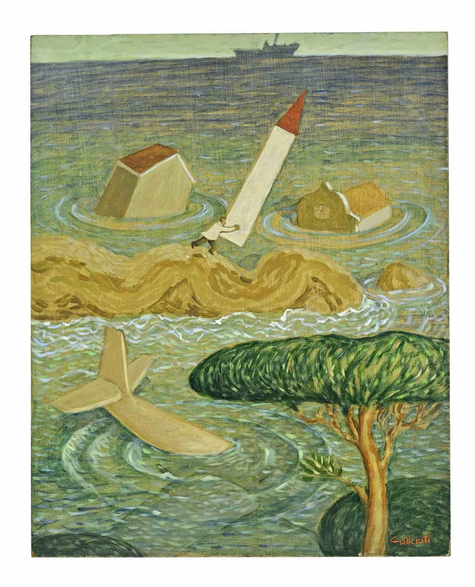 Alles wird ins Meer geworfen - Gemälde von Alberto Gallerati - 1980er Jahre im Angebot 1