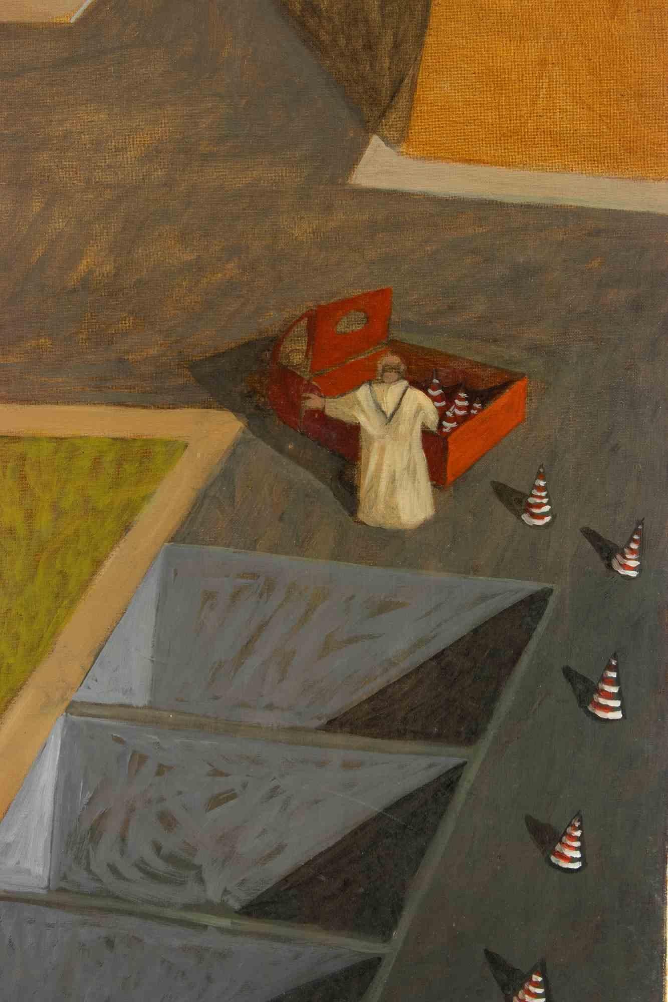 Weit weg von der Gefahr - Gemälde von Alberto Gallerati - 1970er im Angebot 1
