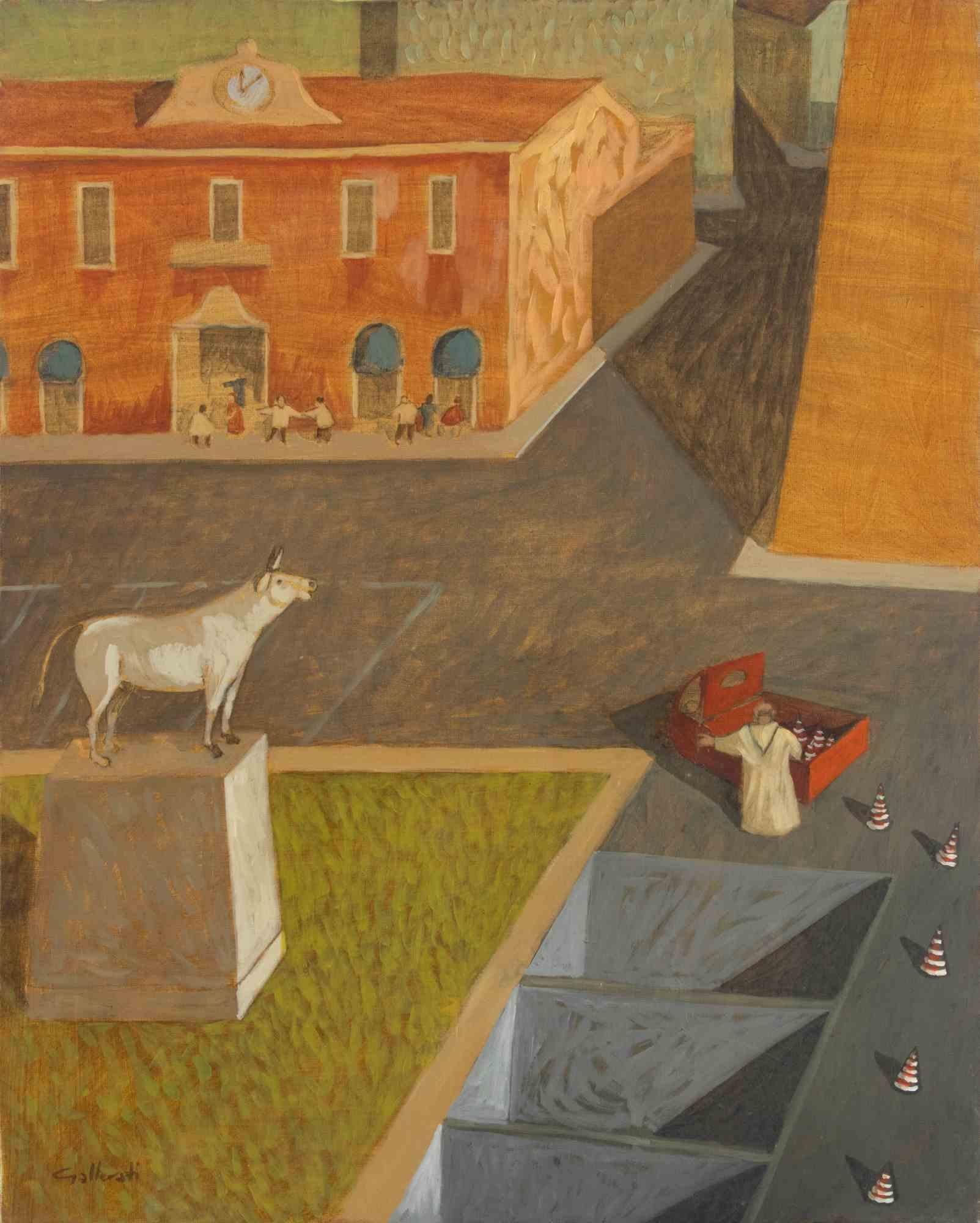 Weit weg von der Gefahr - Gemälde von Alberto Gallerati - 1970er im Angebot 4