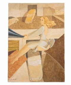 Mujer voladora - Pintura de Alberto Gallerati - Años 70