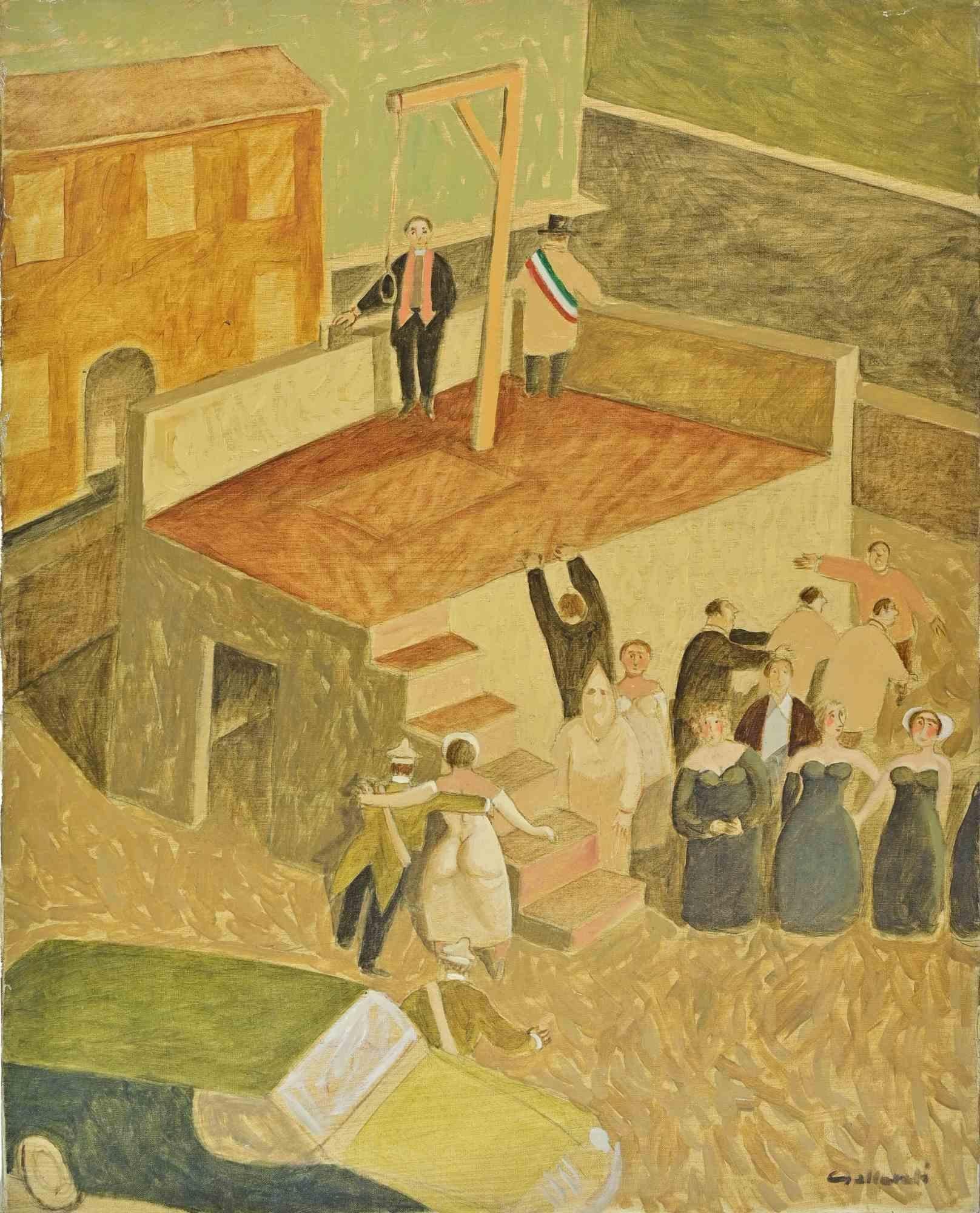 Erhängen einer Frau - Gemälde von Alberto Gallerati - 1970er Jahre