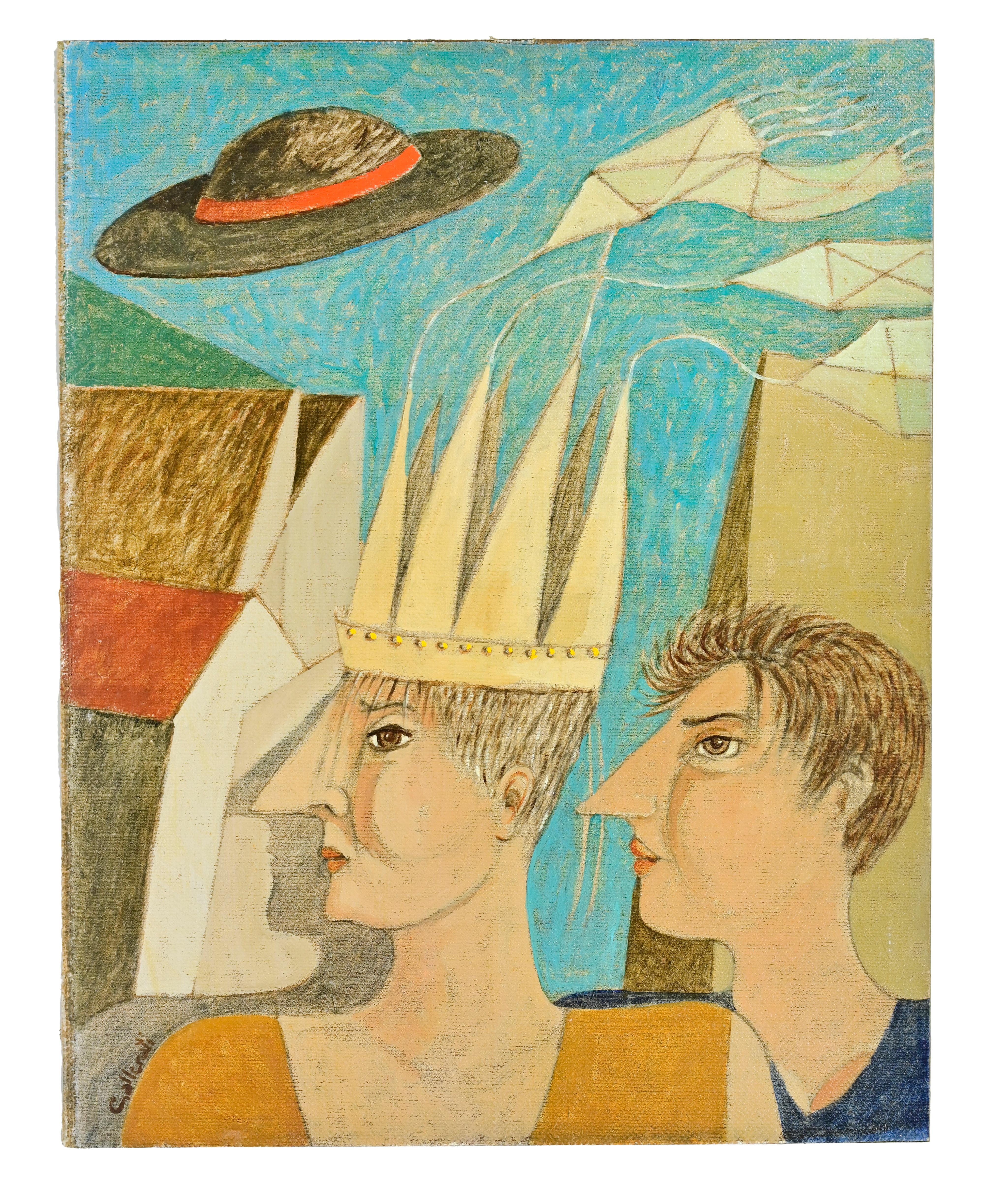 Chapeau bas - Peinture d'Alberto Gallerati - années 1980 en vente 1