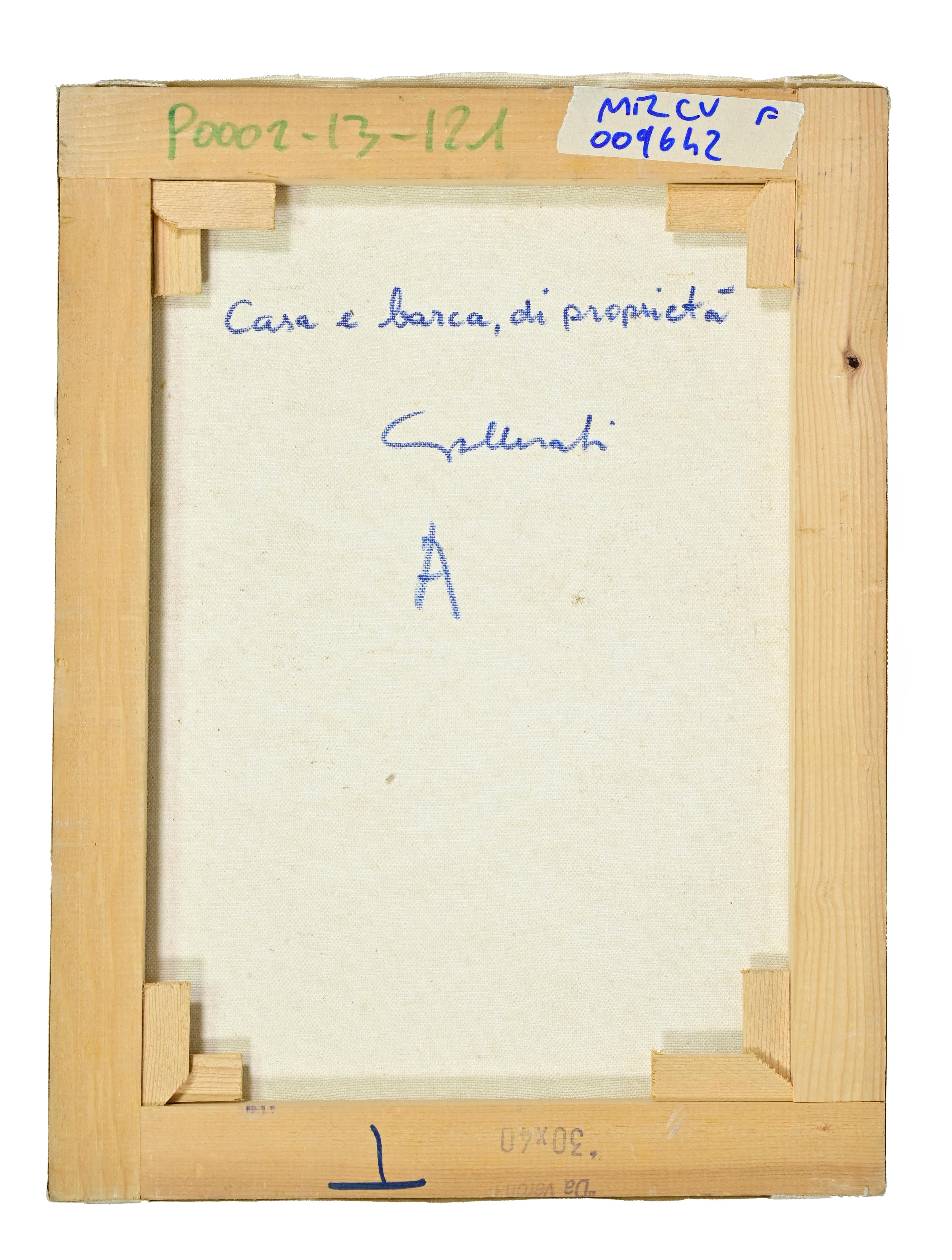 Maison et bateau, propriété - Peinture d'Alberto Gallerati - années 1970 en vente 2