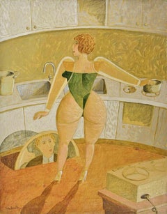 Femme au foyer rachetée - Peinture d'Alberto Gallerati - années 1970