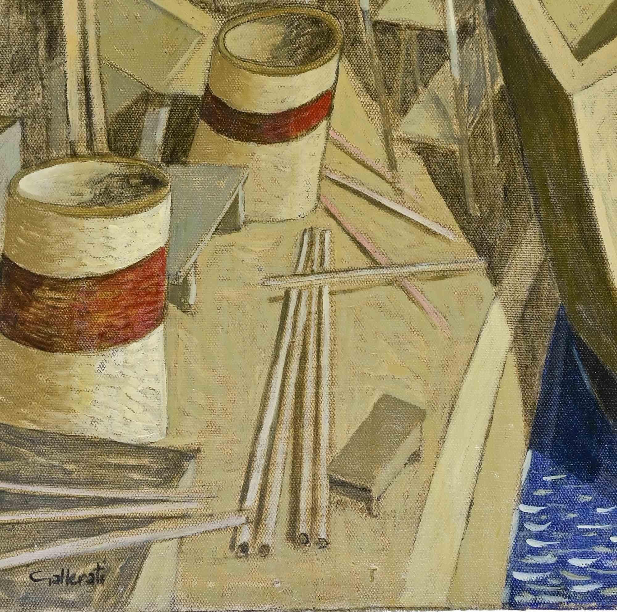 Ich baue mir ein Schiff - Gemälde von Alberto Gallerati - 1970er Jahre im Angebot 2
