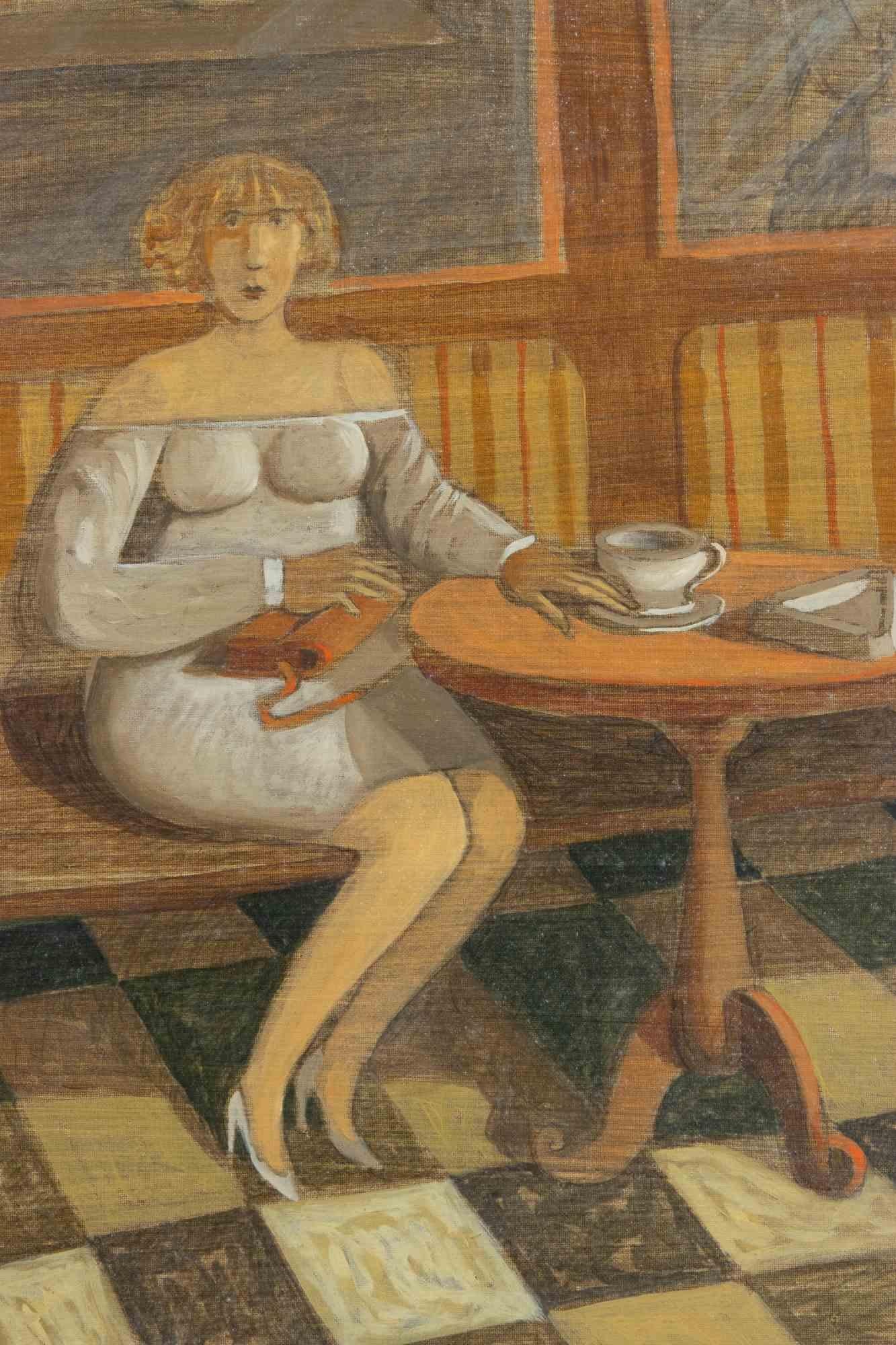 In der Konditorei - Gemälde von Alberto Gallerati - 1970er Jahre im Angebot 1