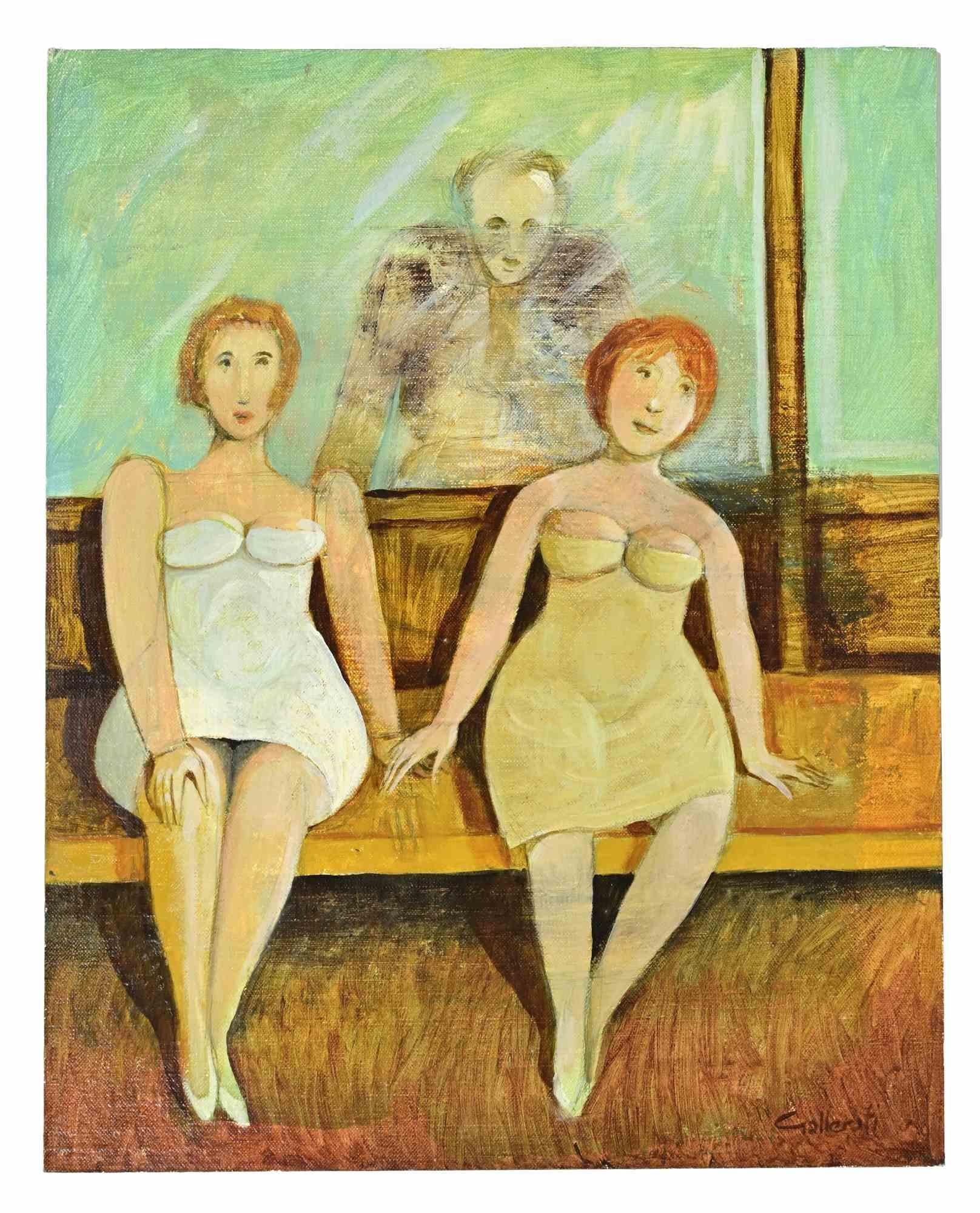 In the Waiting Room - Paint by Alberto Gallerati - 1980s For Sale 1