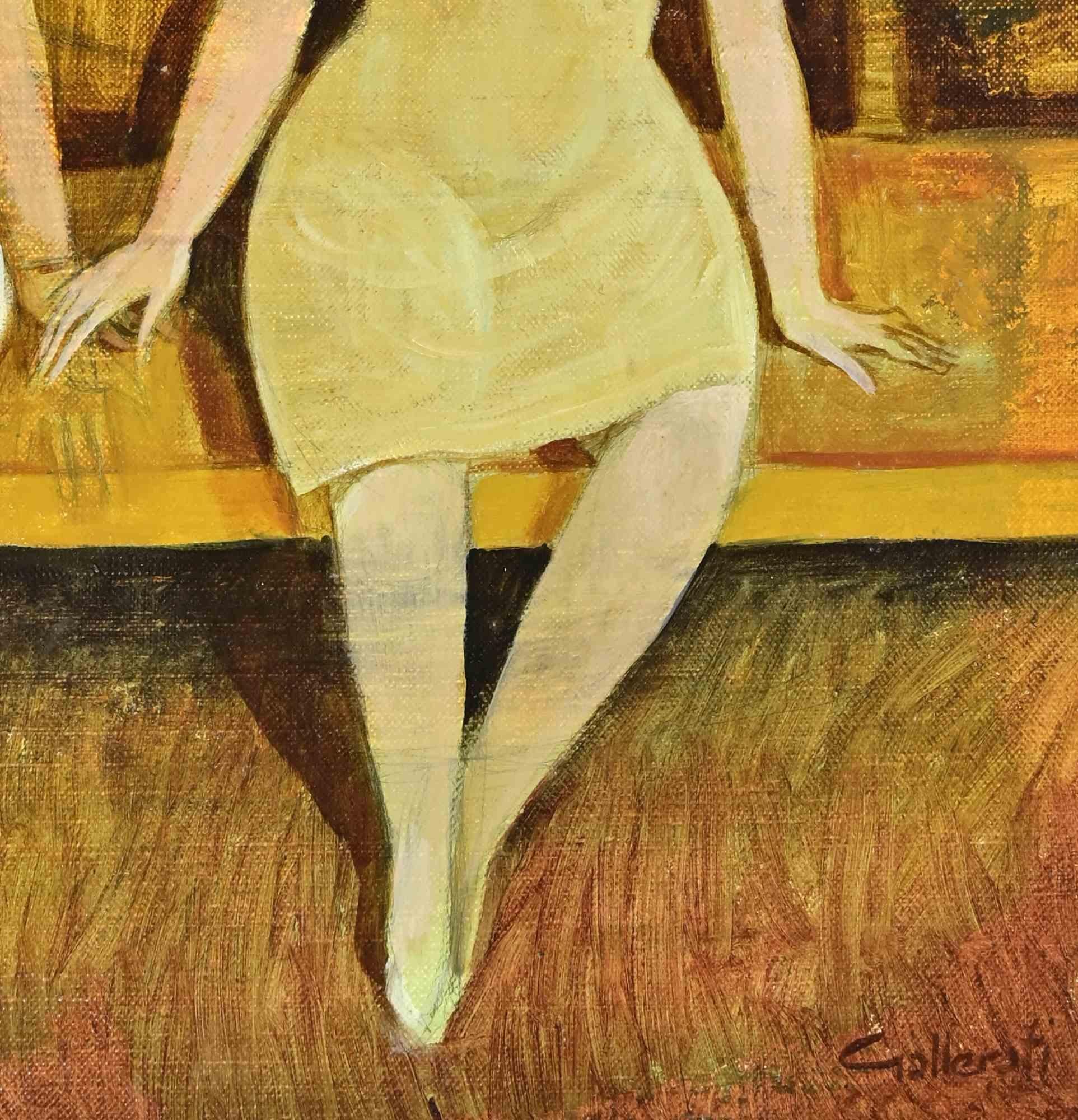 In the Waiting Room - Paint by Alberto Gallerati - 1980s For Sale 2