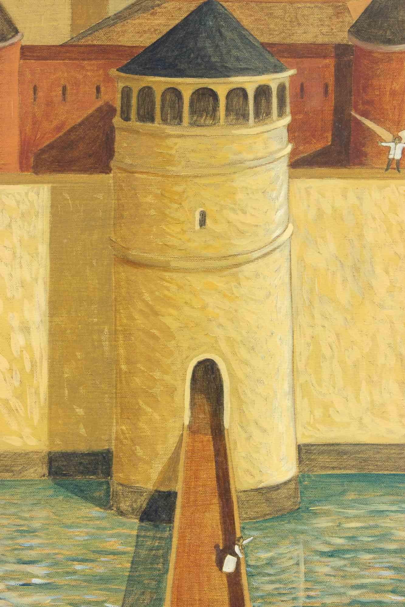 Mal sehen, ob Ikarus... - Gemälde von Alberto Gallerati - 1970er Jahre im Angebot 1