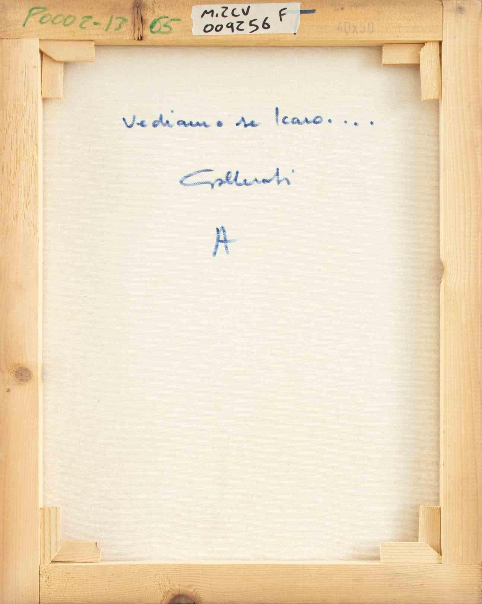 Mal sehen, ob Ikarus... - Gemälde von Alberto Gallerati - 1970er Jahre im Angebot 3