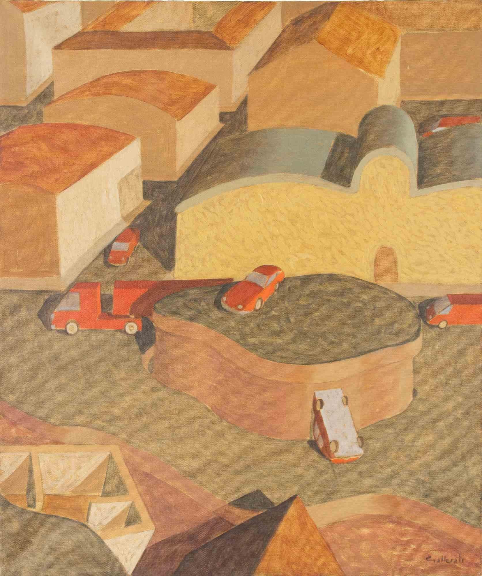 Kleine Apokalypse - Gemälde von Alberto Gallerati - 1970er Jahre