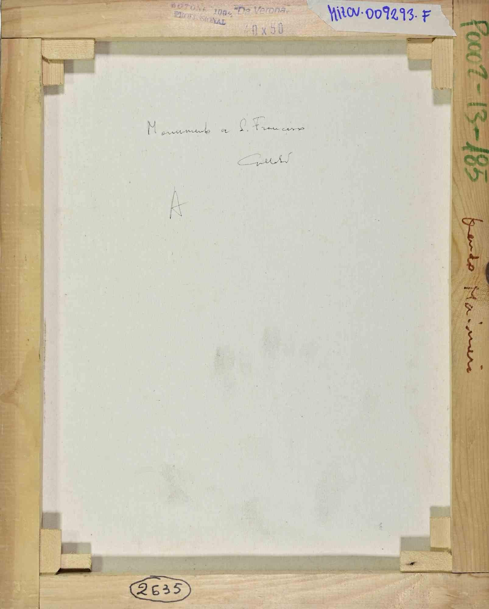 Denkmal des Heiligen Franziskus - Gemälde von Alberto Gallerati - 1970er Jahre im Angebot 1