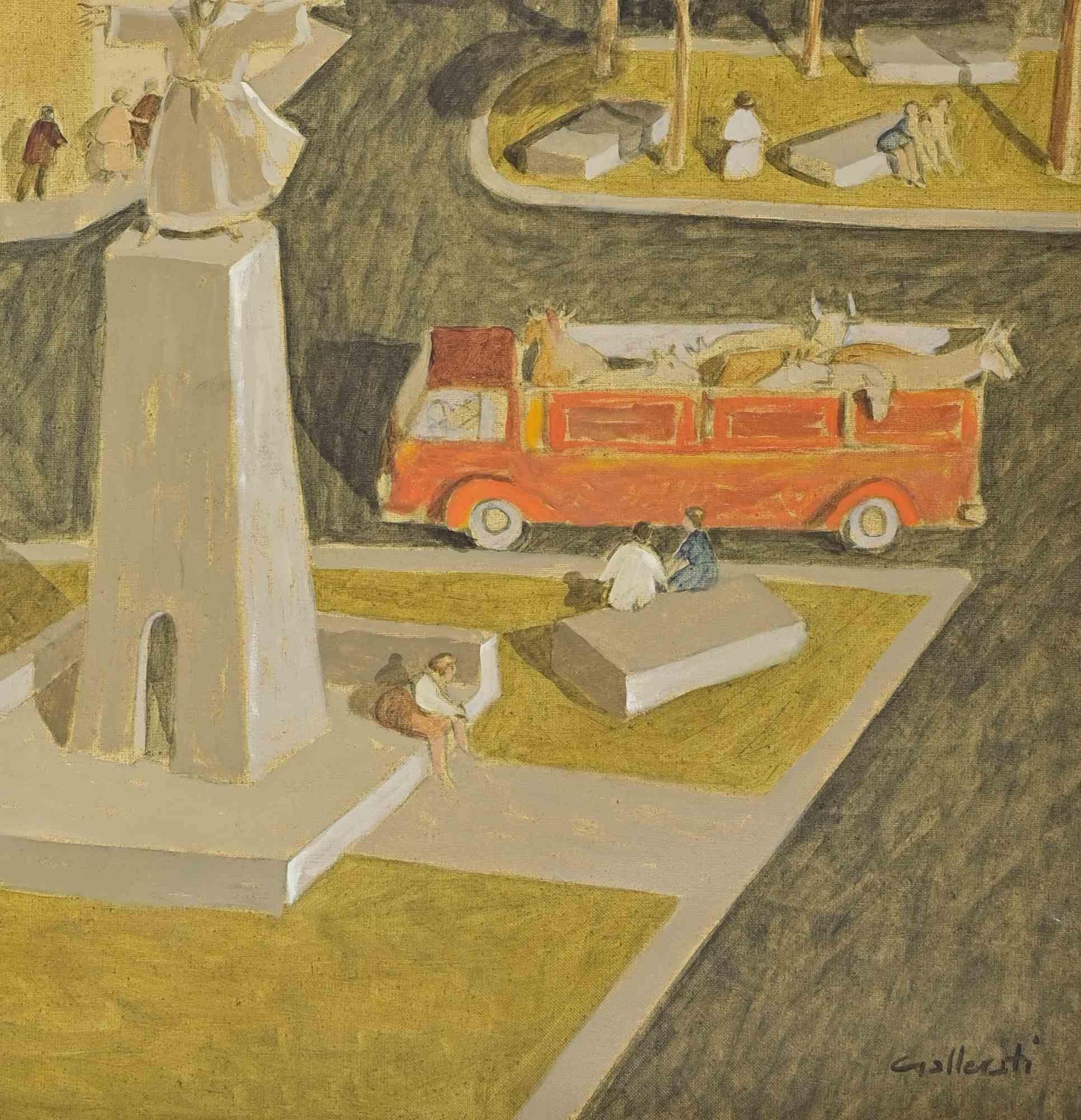 Denkmal des Heiligen Franziskus - Gemälde von Alberto Gallerati - 1970er Jahre im Angebot 2