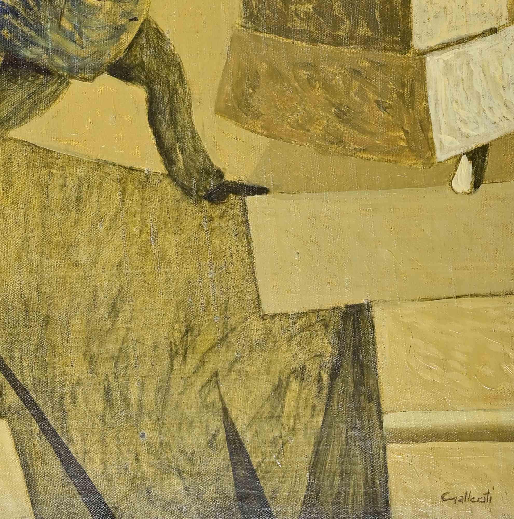 Precarious Work - Paint by Alberto Gallerati - 1970s For Sale 2