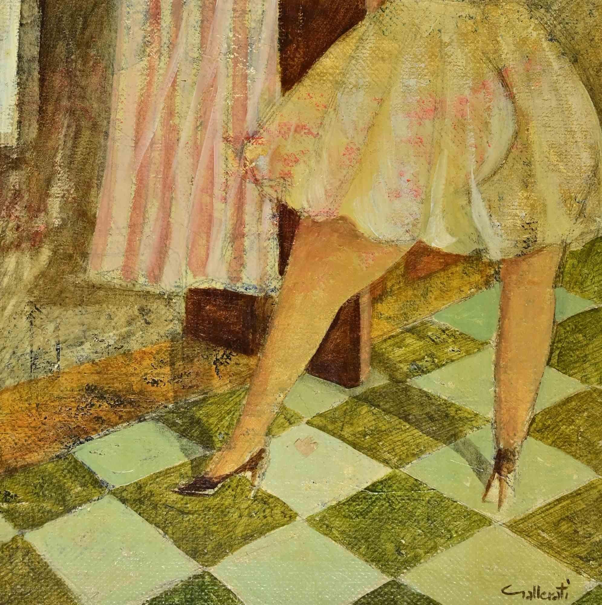 Stöbern im Kleiderschrank - Gemälde von Alberto Gallerati - 1970er Jahre im Angebot 1