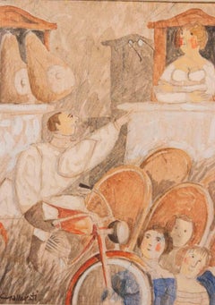 Peinture à l'huile « L'Acrobate », style contemporain, signée, années 1980, encadrée