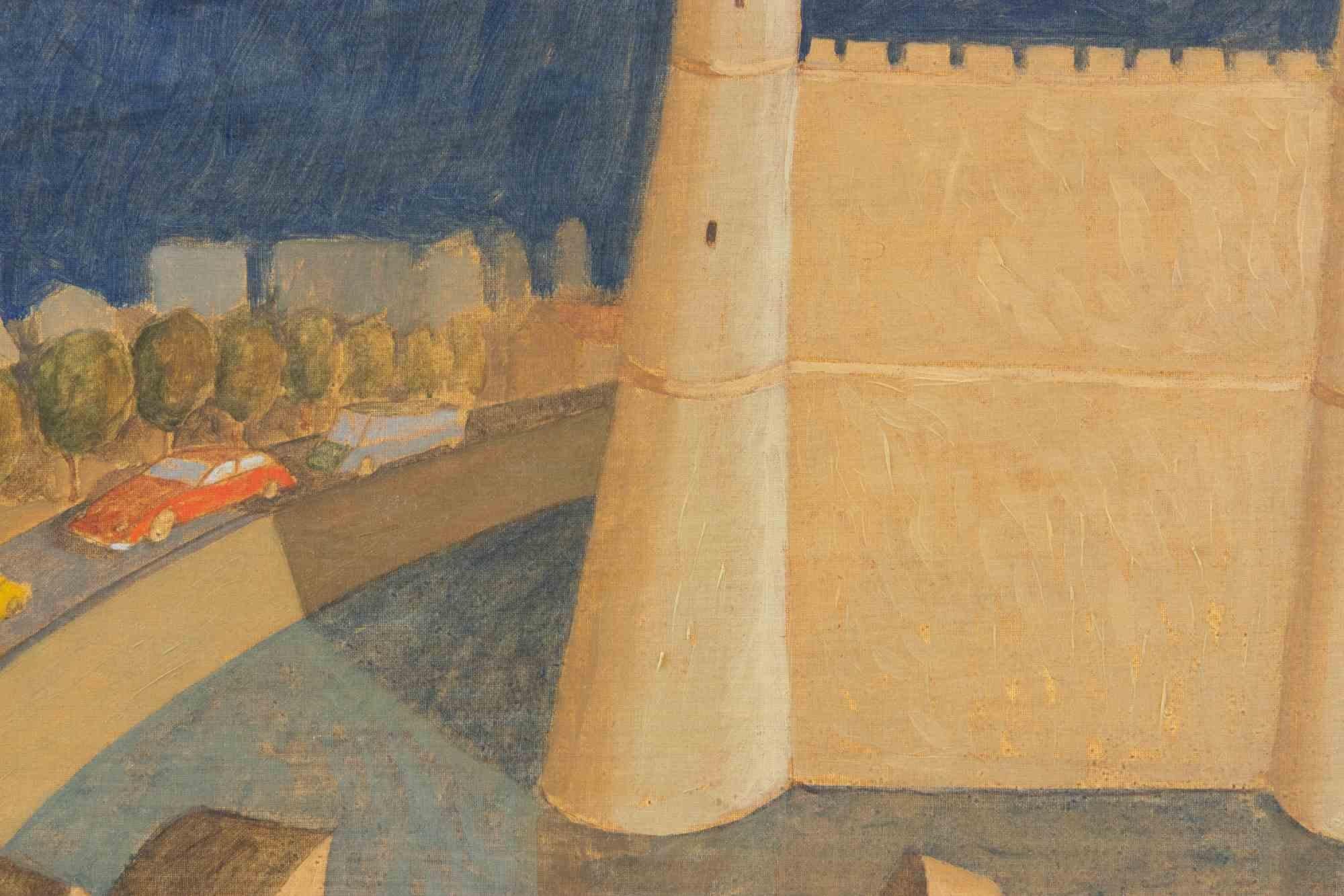 Das umkämpfte Schloss - Gemälde von Alberto Gallerati - 1970er Jahre im Angebot 2