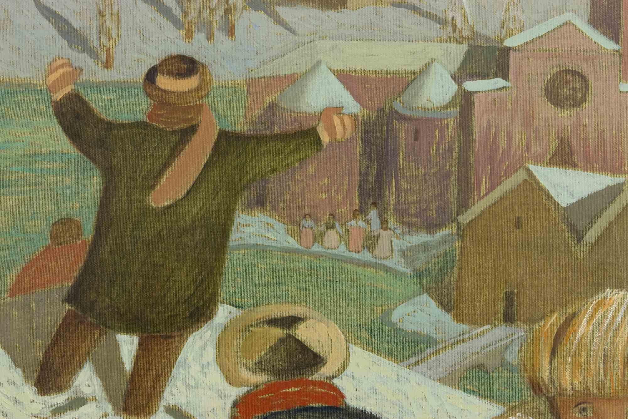 Das Land der Frauen - Gemälde von Alberto Gallerati - 1970er Jahre im Angebot 1