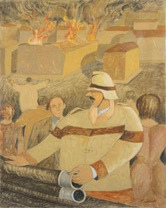 The Fire Oil Painting on Canvas, Contemporary, Signed, 1980s, Unframed
