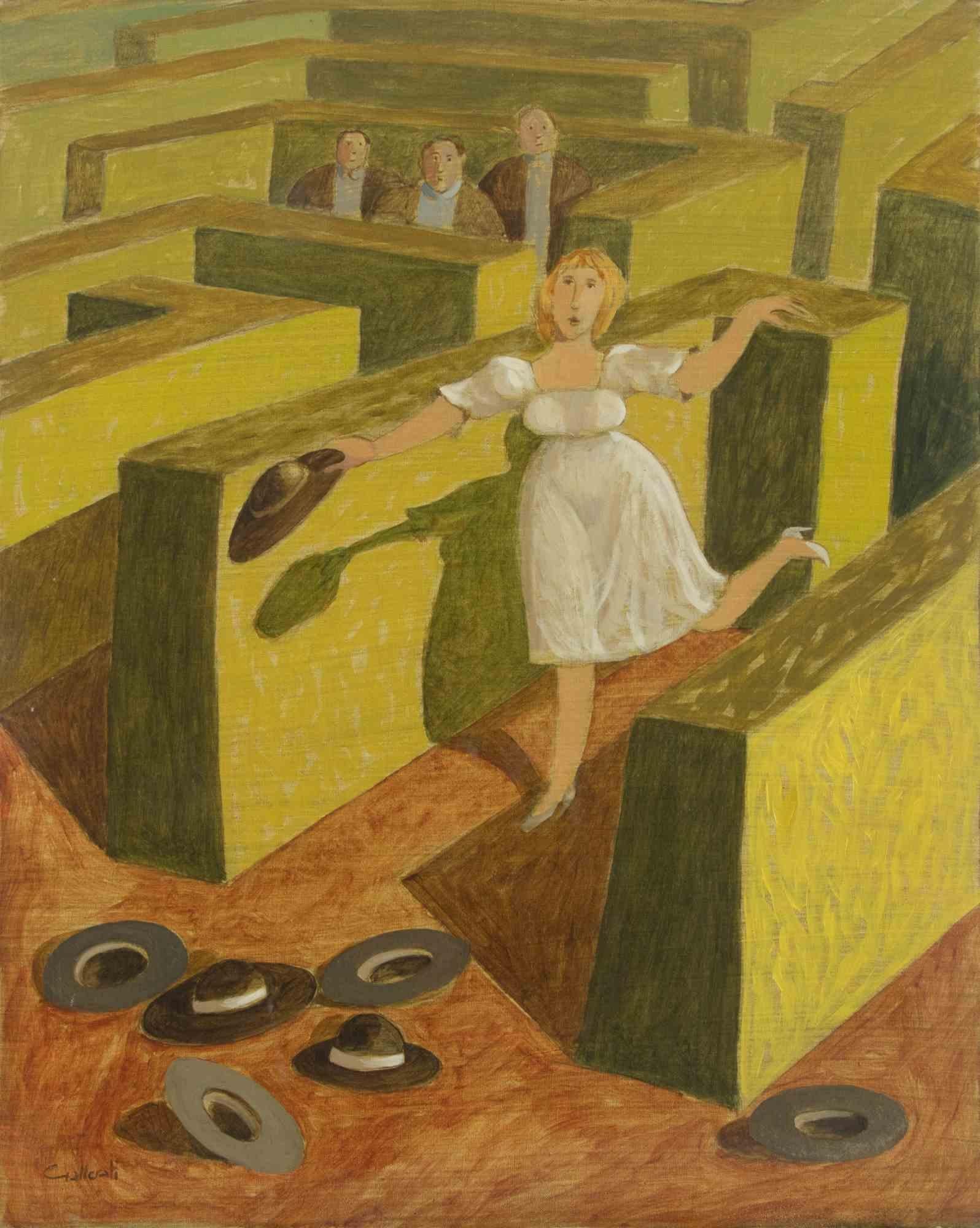 Der Hutmacher - Gemälde von Alberto Gallerati - 1970er Jahre im Angebot 1