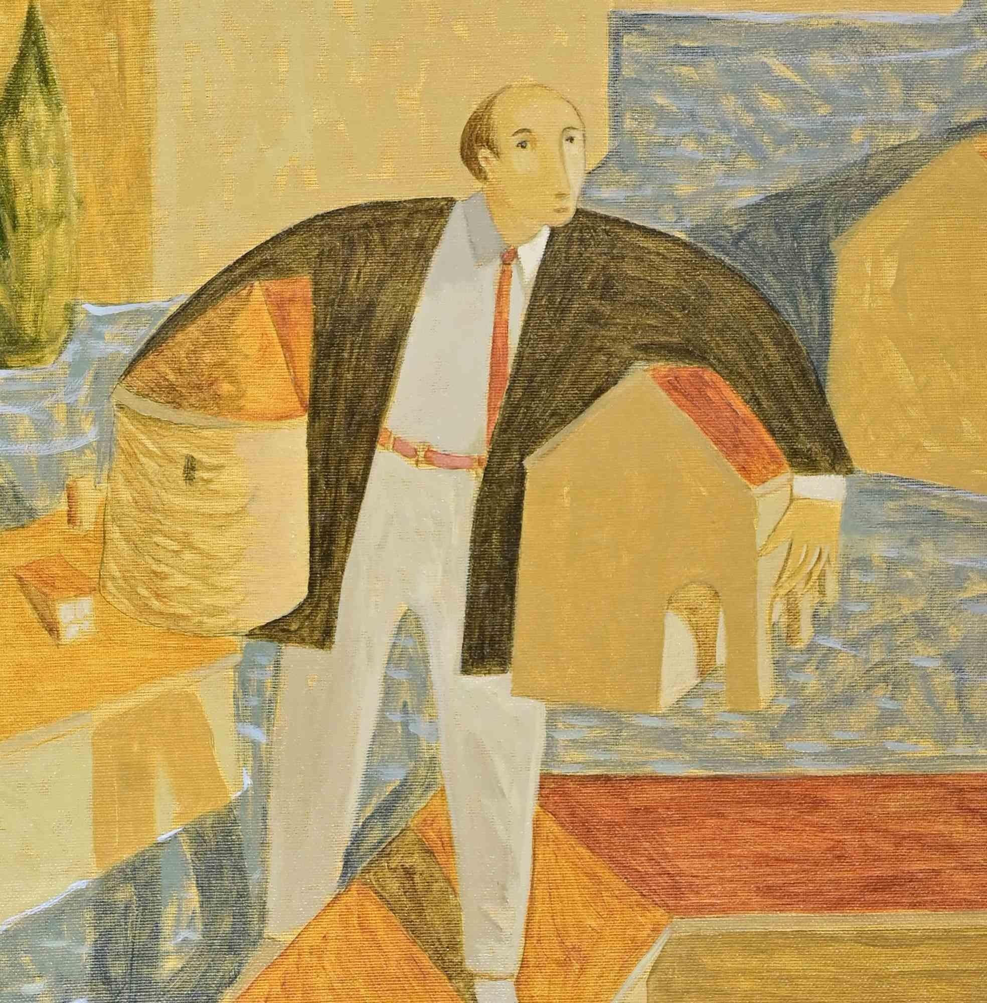 Der Wirt - Gemälde von Alberto Gallerati - 1970er Jahre im Angebot 1