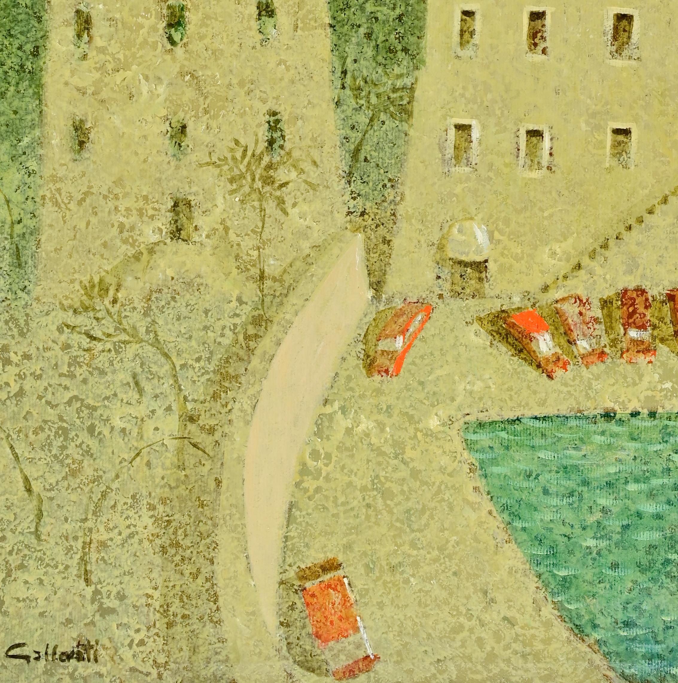 Das Hotel, das funktioniert, das Hotel, das... - Gemälde von Alberto Gallerati - 1970er Jahre im Angebot 4
