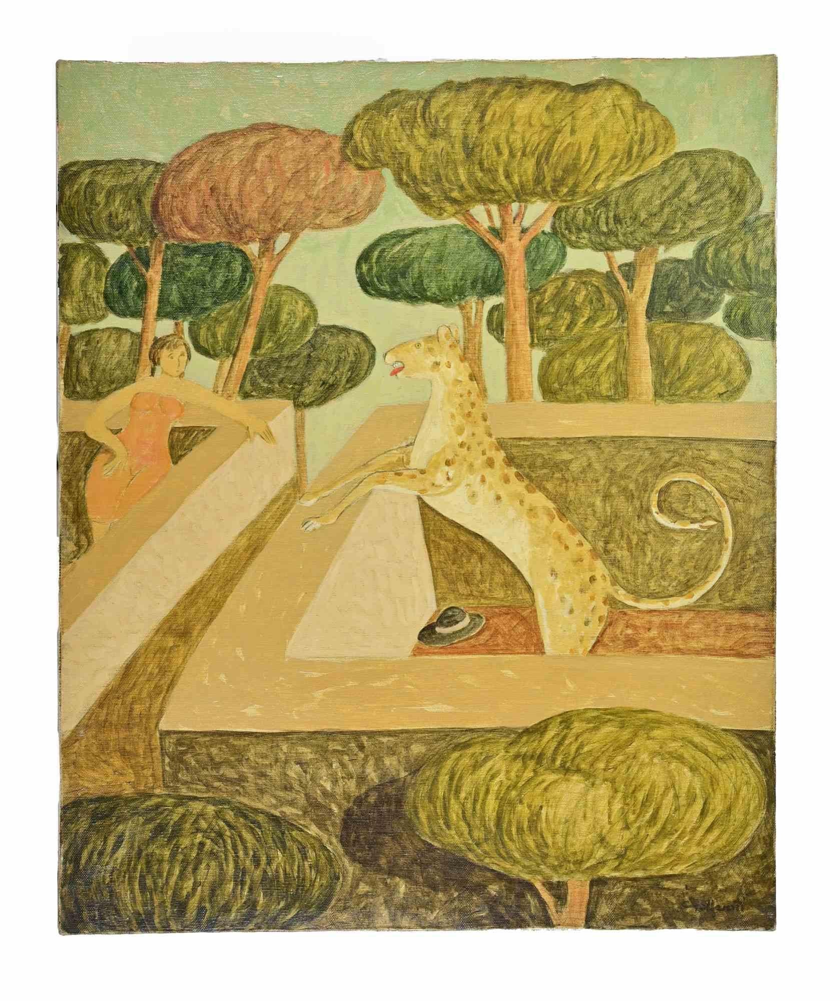 Le léopard - Peinture d'Alberto Gallerati - années 1970 en vente 1