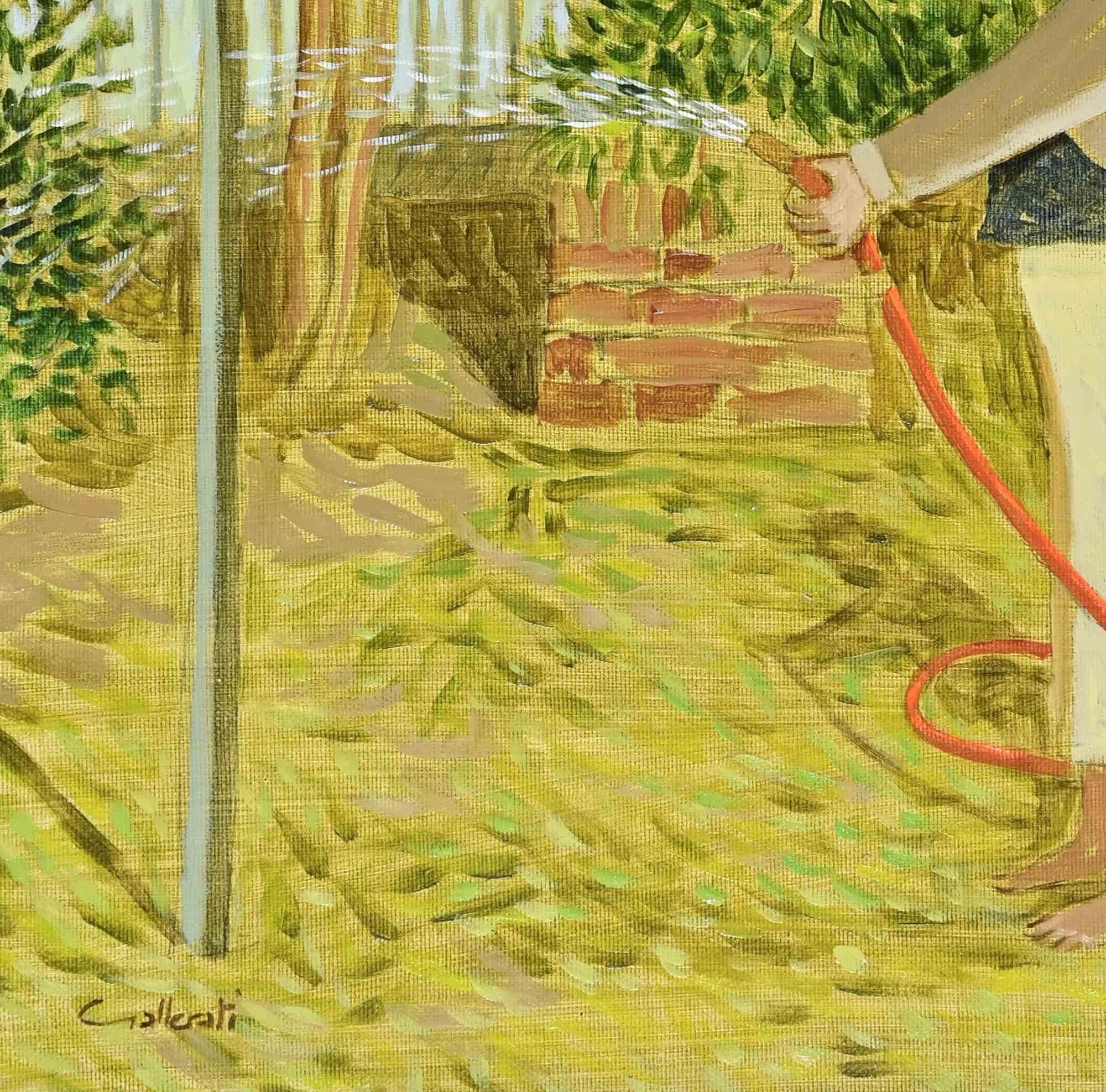The Little Garden on Via della Partita - Paint by Alberto Gallerati - 1970s For Sale 1