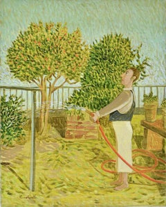 Le petit jardin de la Via della Partita - Peinture d'Alberto Gallerati - années 1970