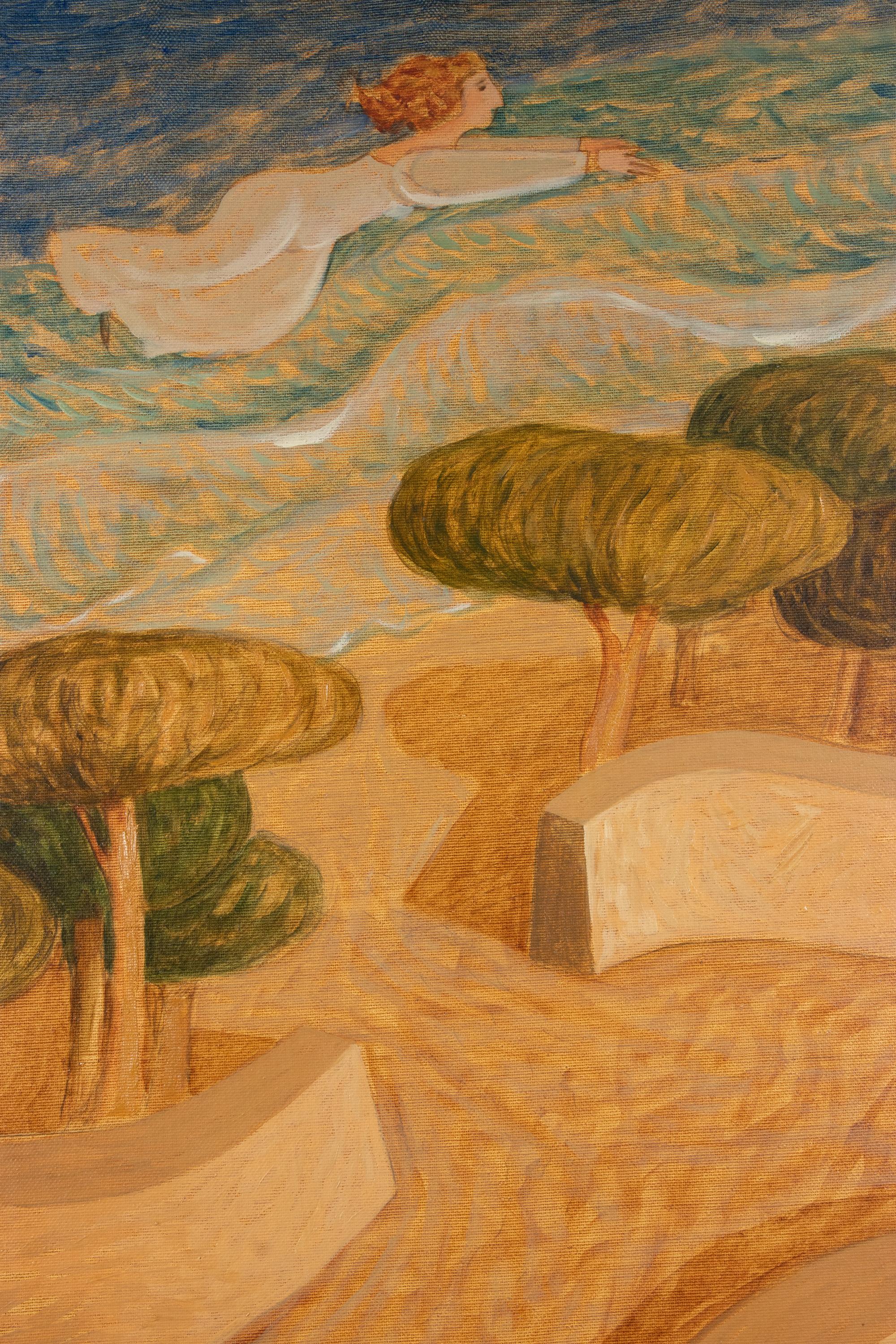 The Pointing Angel Takes You to the Sea - Paint by Alberto Gallerati - 1980s For Sale 4