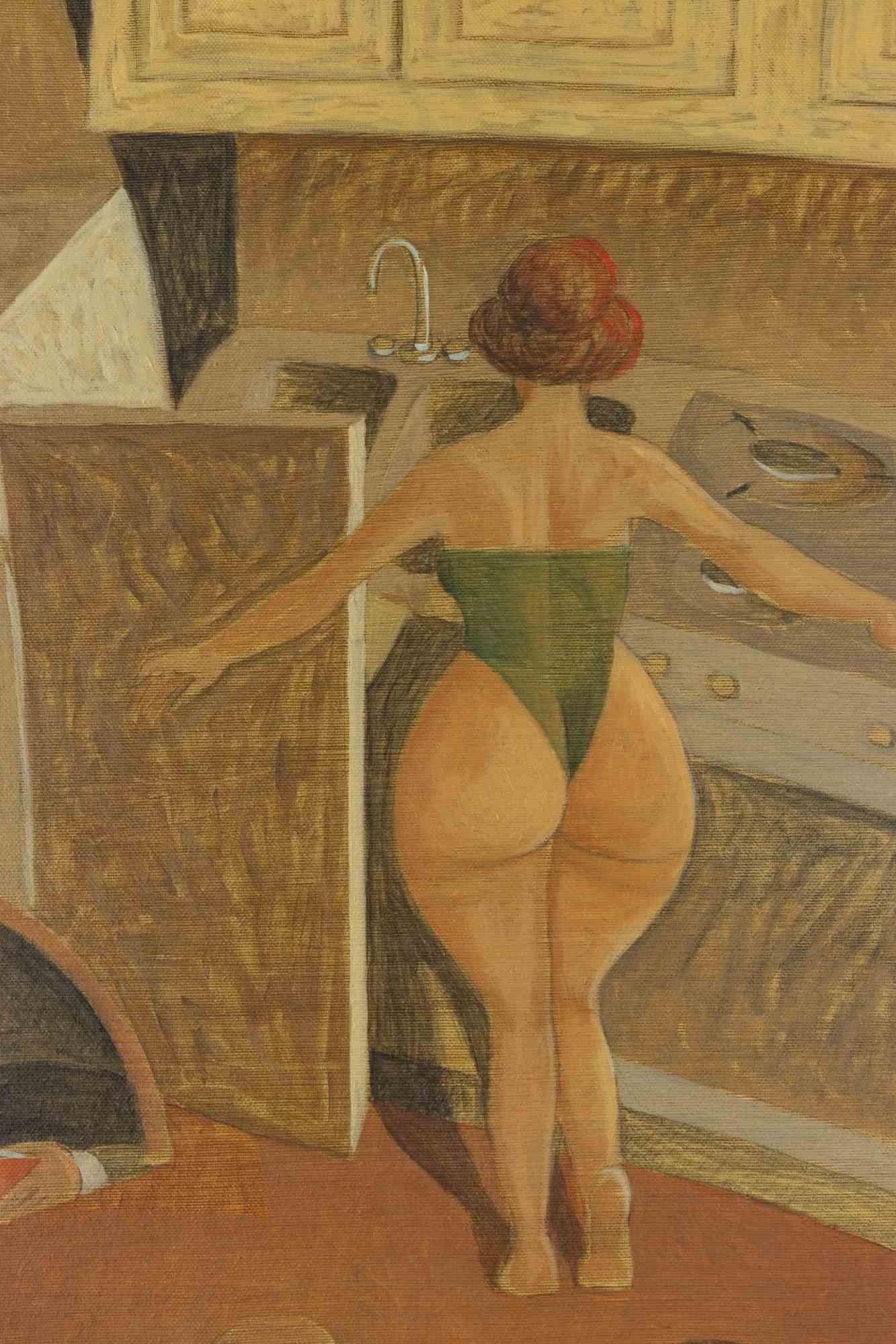 Theater in der Küche - Gemälde von Alberto Gallerati - 1970er Jahre im Angebot 1