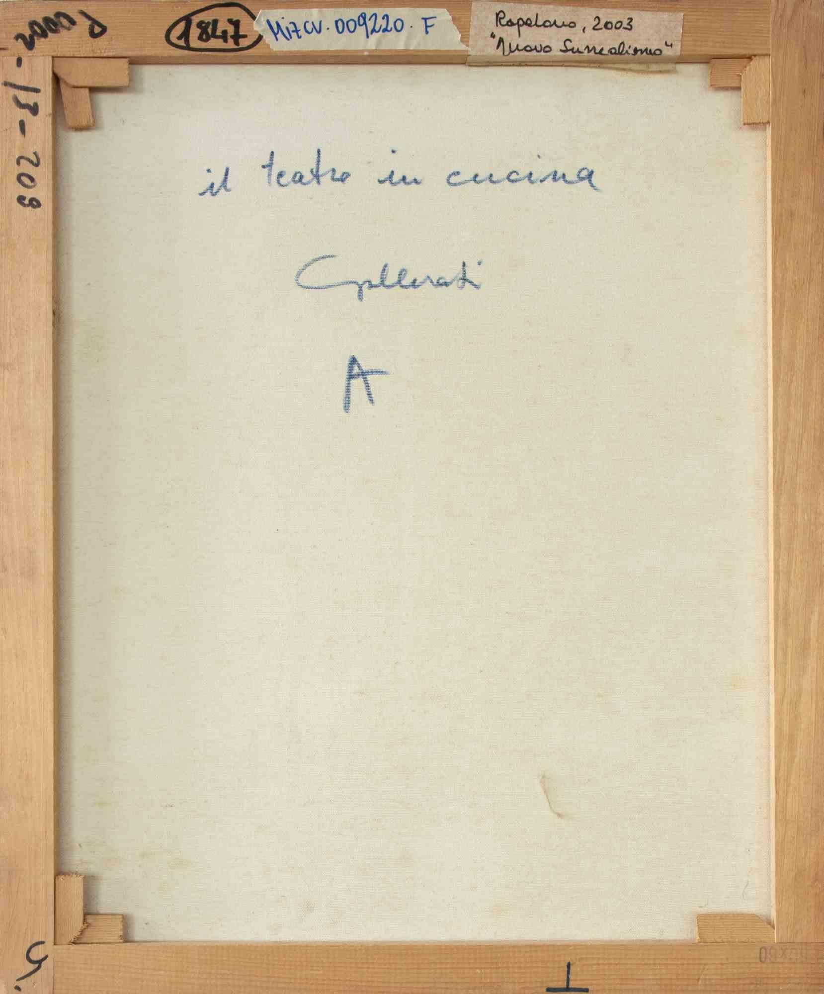 Theater in der Küche - Gemälde von Alberto Gallerati - 1970er Jahre im Angebot 3