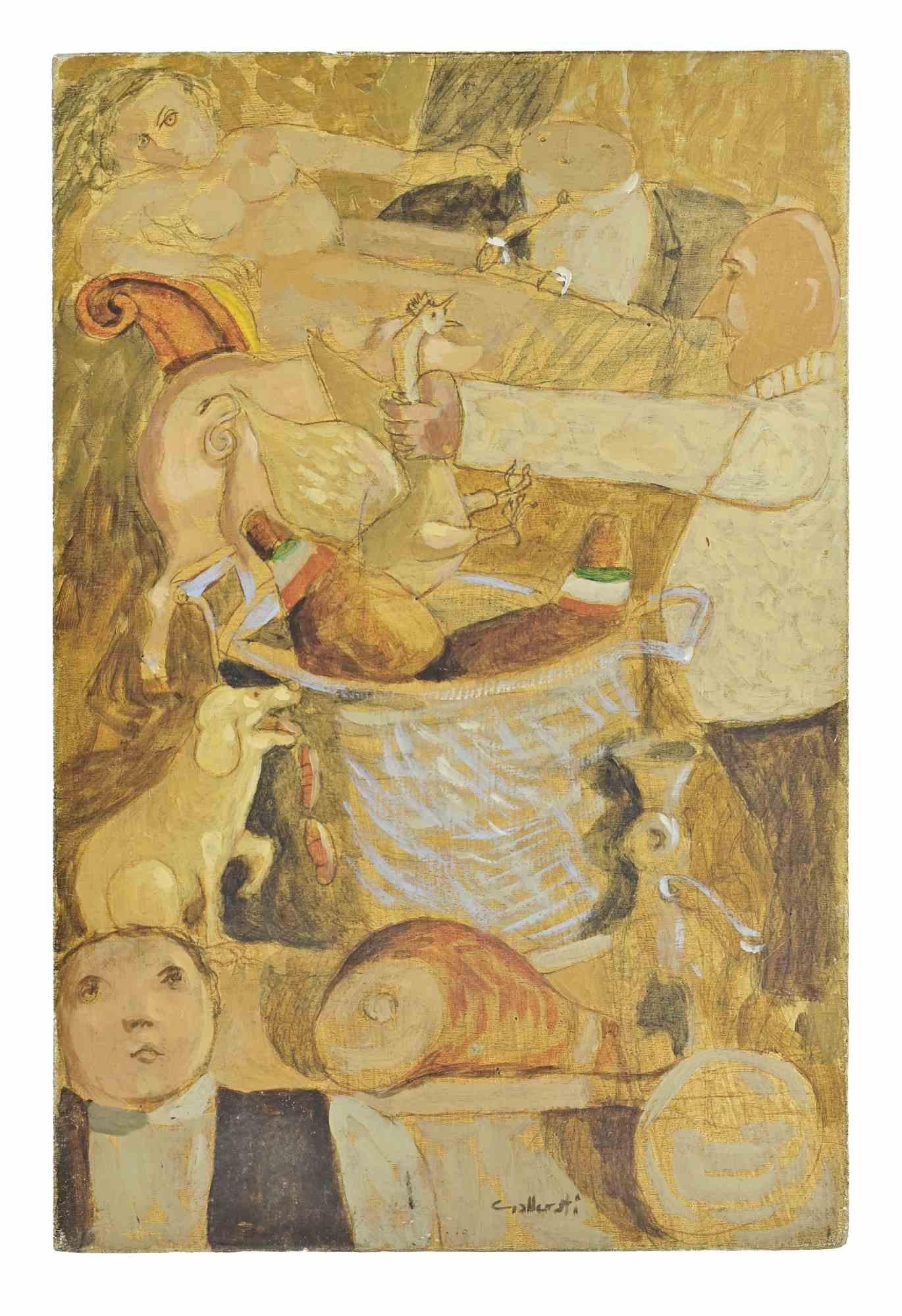 Nachdenken über Thil Ulenspiegel - Gemälde von Alberto Gallerati - 1970er Jahre im Angebot 1