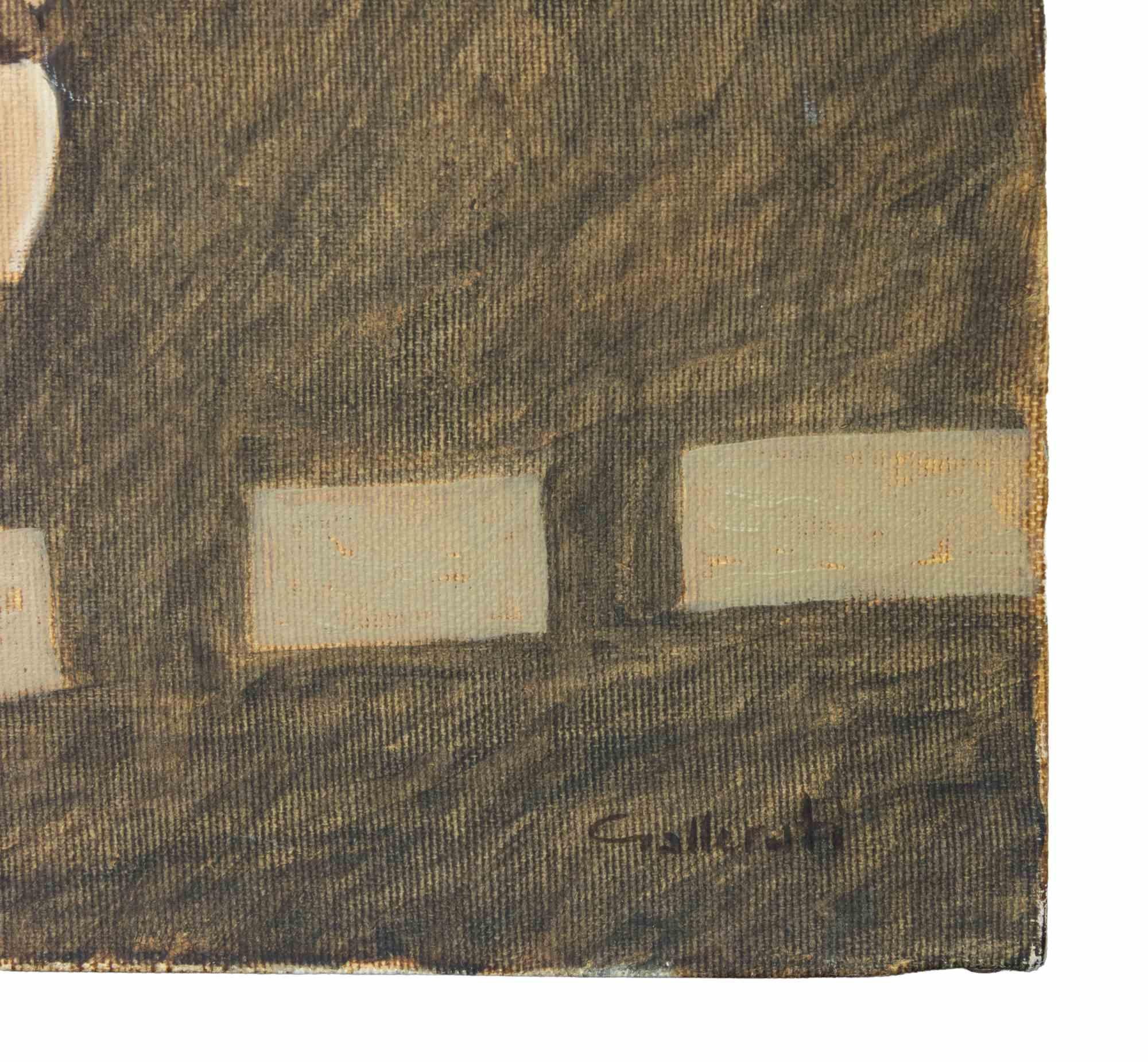 Deux passagères en robe bleue - Peinture d'Alberto Gallerati - années 1970 en vente 2