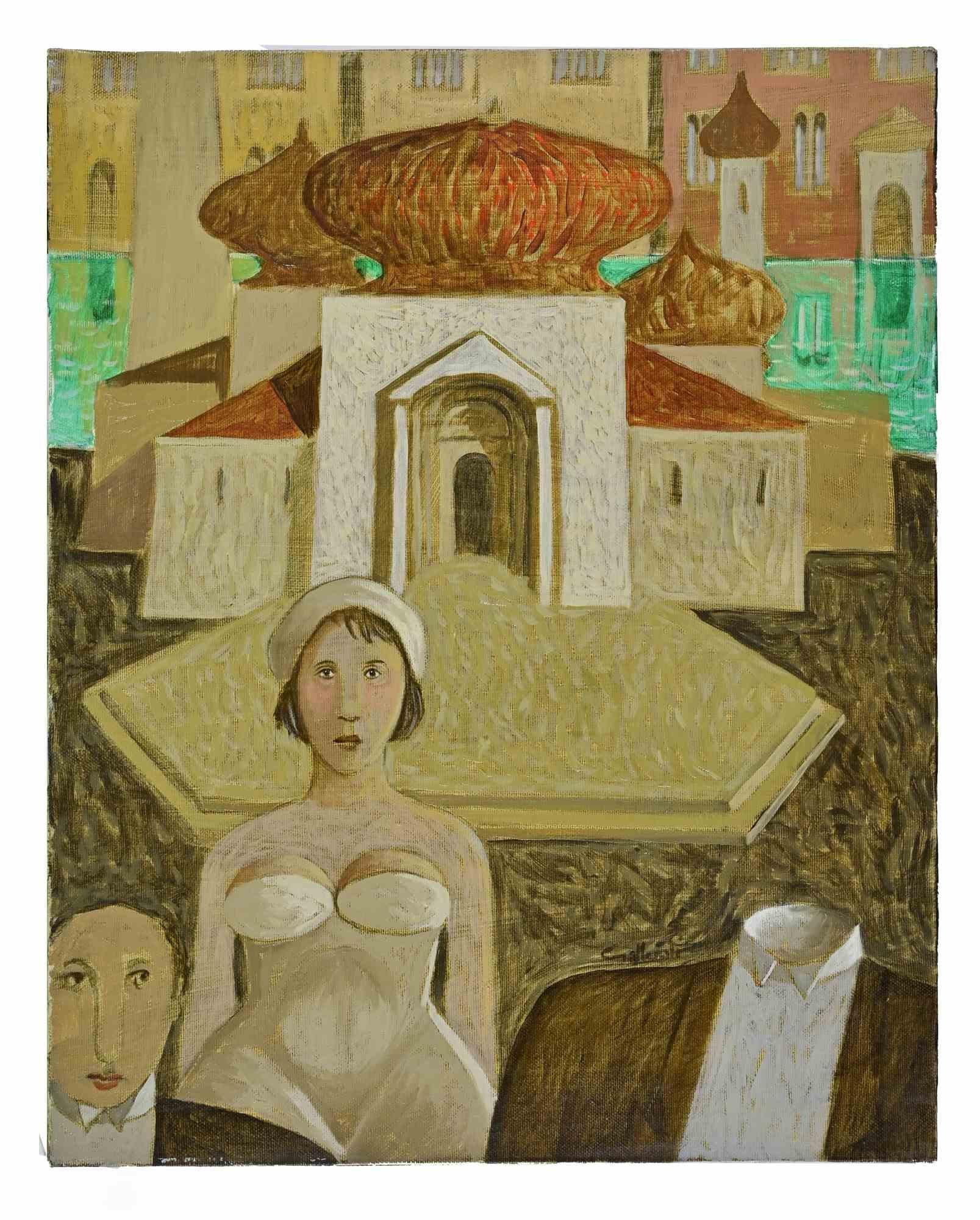 Hochzeit in Venedig - Gemälde von Alberto Gallerati - 1970er Jahre