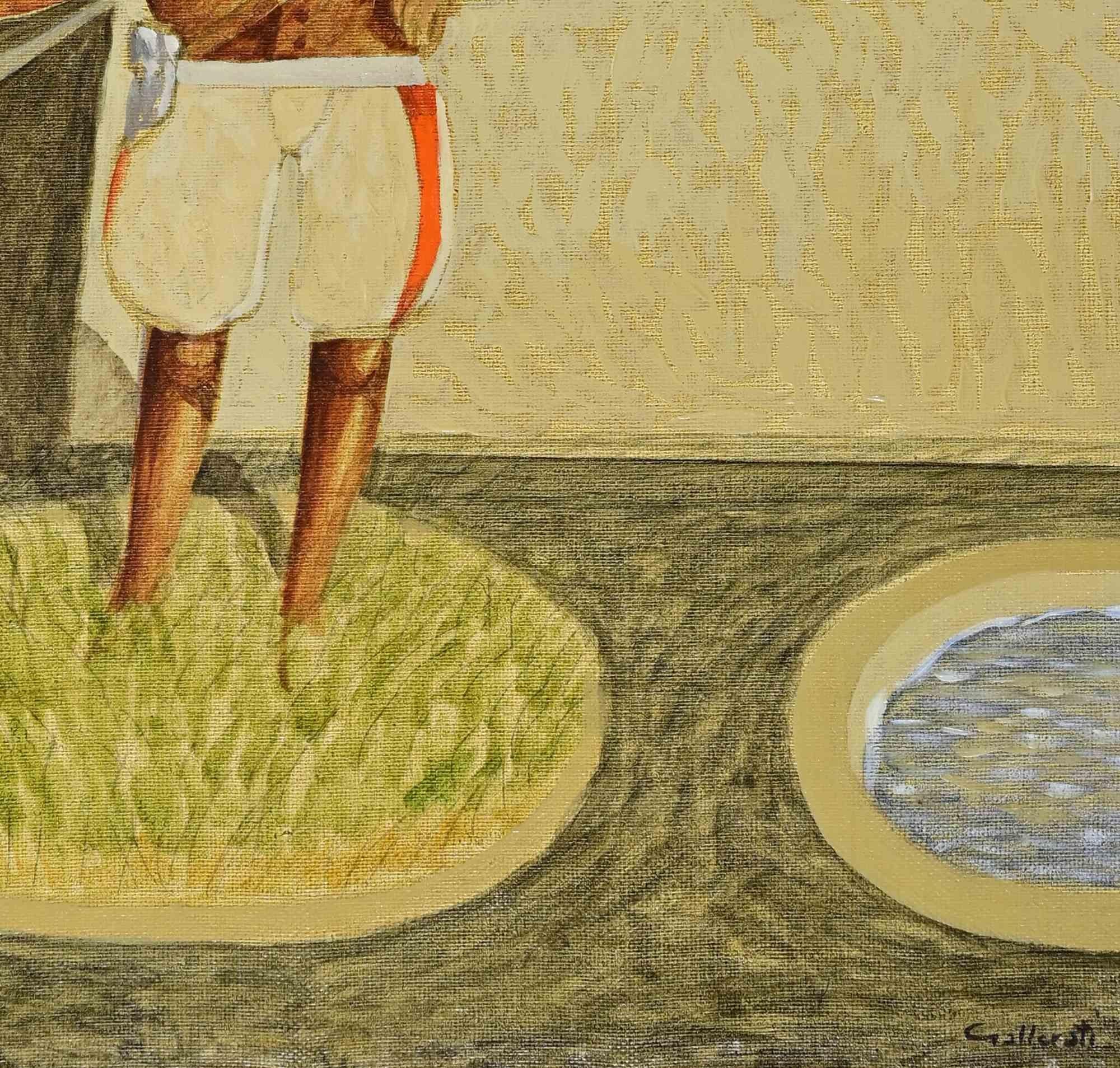 Beschlagnahme der Flügel - Gemälde von Alberto Gallerati - 1970er Jahre im Angebot 1