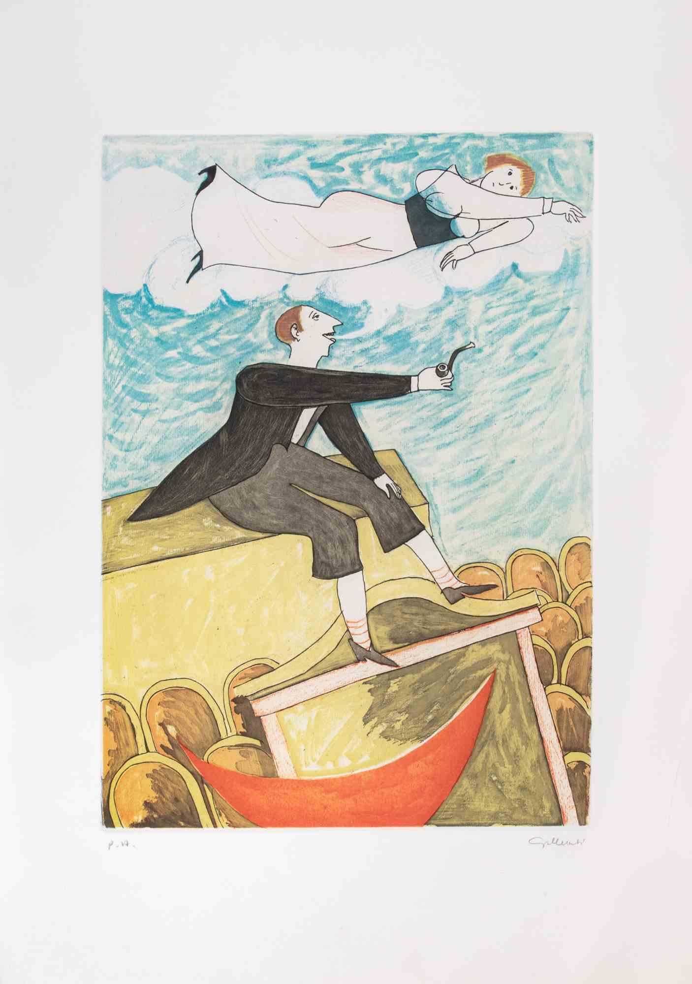 Immersion in Dreams - Etching by Alberto Gallerati - 1980s For Sale 1