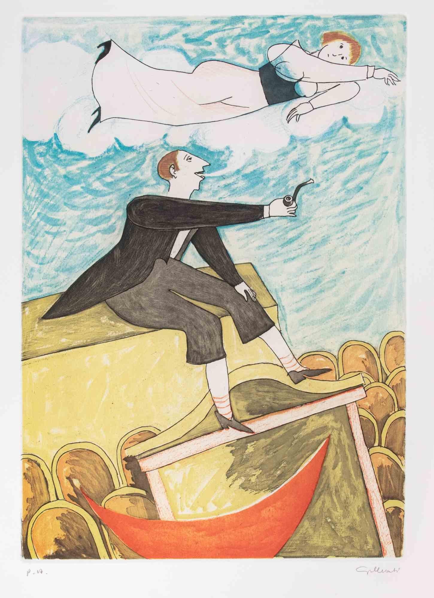 Immersion dans les rêves - Gravure d'Alberto Gallerati - années 1980