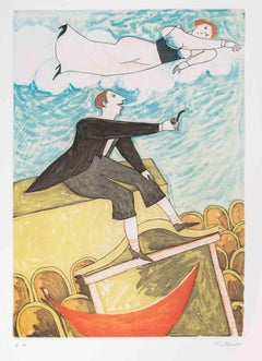 Immersion dans les rêves - Gravure d'Alberto Gallerati - années 1980