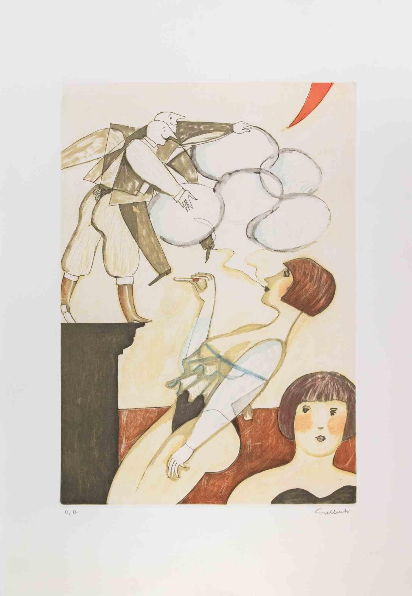 Die Rauchblasen - Radierung von Alberto Gallerati - 1980er Jahre im Angebot 1