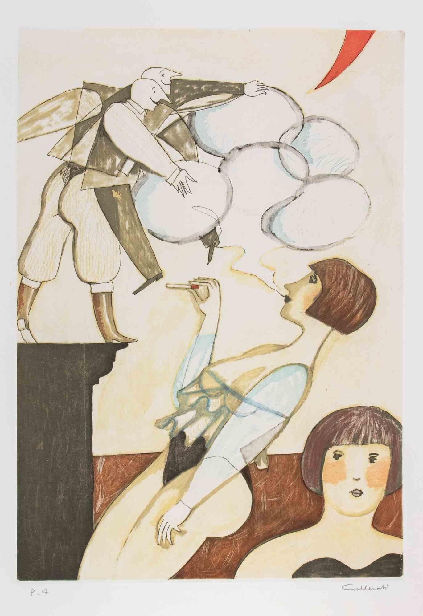 Die Rauchblasen - Radierung von Alberto Gallerati - 1980er Jahre im Angebot 1