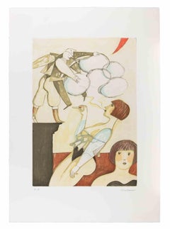 Las burbujas de humo - Aguafuerte de Alberto Gallerati - Años 80