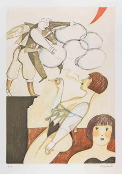 Las burbujas de humo - Aguafuerte de Alberto Gallerati - Años 80