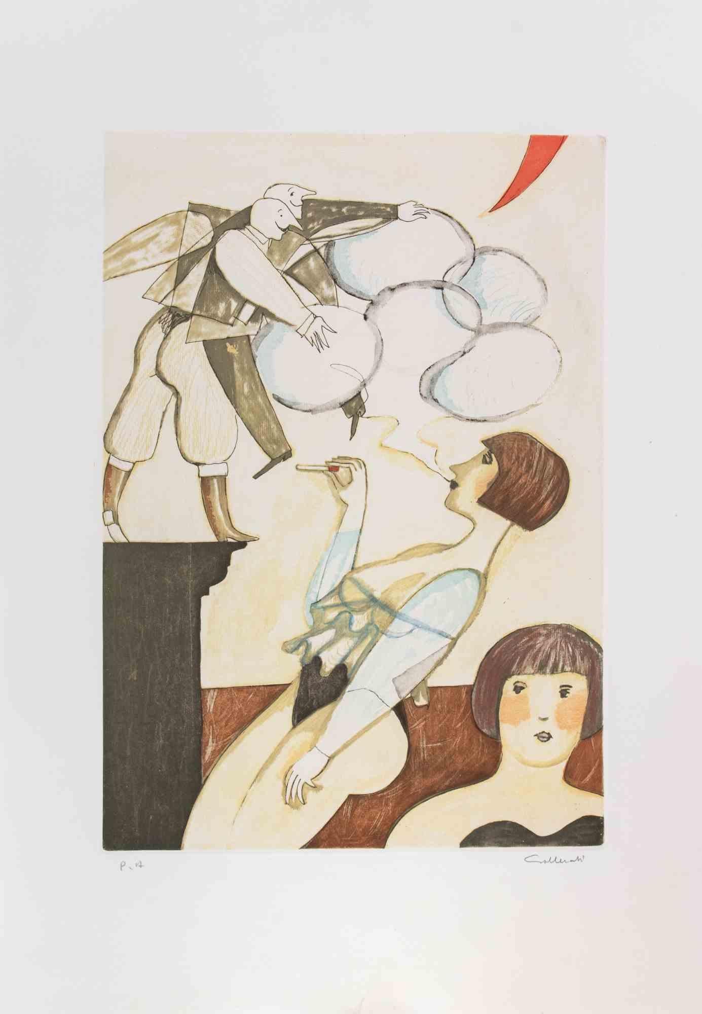 The Smoke Bubbles - Etching by Alberto Gallerati - 1980s