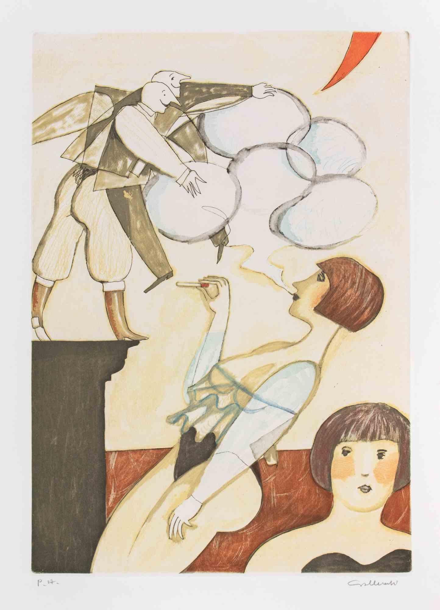 The Smoke Bubbles - Etching by Alberto Gallerati - 1980s