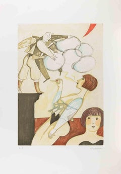 Las burbujas de humo - Aguafuerte de Alberto Gallerati - Años 80